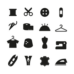 Sewing icons set. Вlack sewing icons vector set. DIY icons set. 