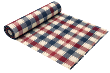 Folded red white and blue plaid blanket for warmth and comfort.
