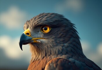 Fototapeta premium A close up of a bird of prey with a blue sky in the background