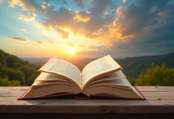 an open book sitting on top of a wooden table