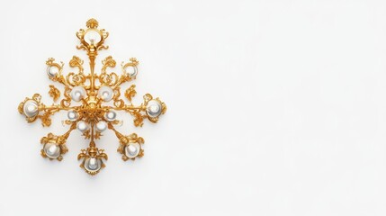 An ornate golden pendant adorned with pearls, showcasing intricate design and elegance on a white background.