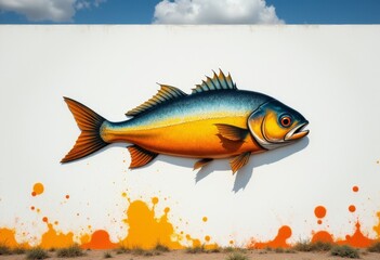 A large fish painted on the side of a building