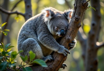Obraz premium A koala bear sleeping on a tree branch