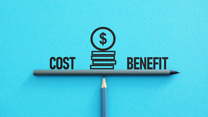 Cost-benefit analysis CBA is shown as business and financial concept
