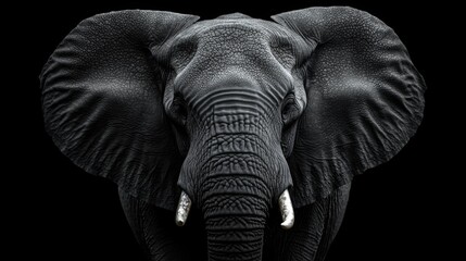 A black and white photo of an elephant with tusks