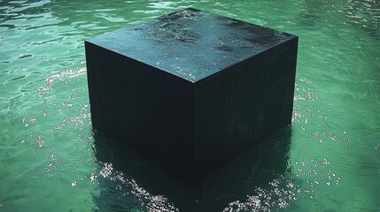 A black cube floating in a body of water