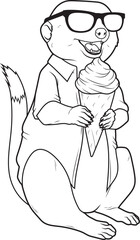 Fototapeta premium Meerkat Waffle ice cream Animal Vector Graphic Art Illustration