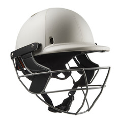 Fototapeta premium White cricket helmet with metal faceguard, isolated on transparent background