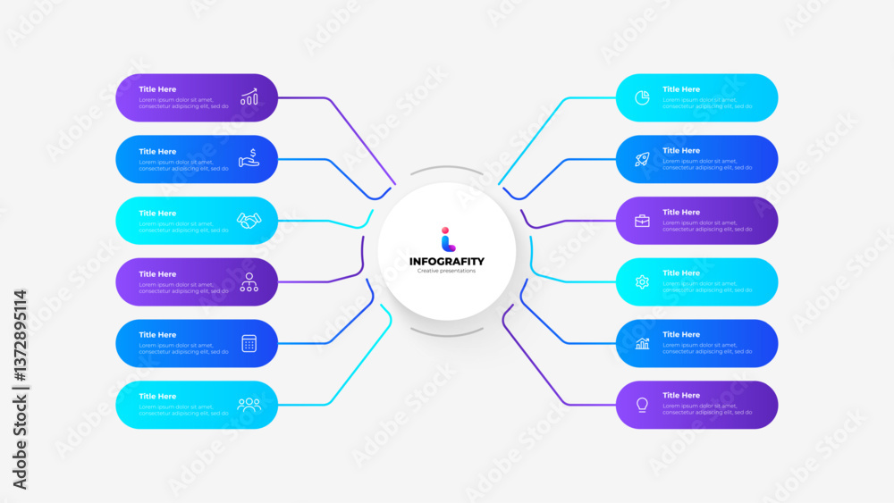 Poster circular infographic layout showcasing diverse business concepts and key details, featuring sections