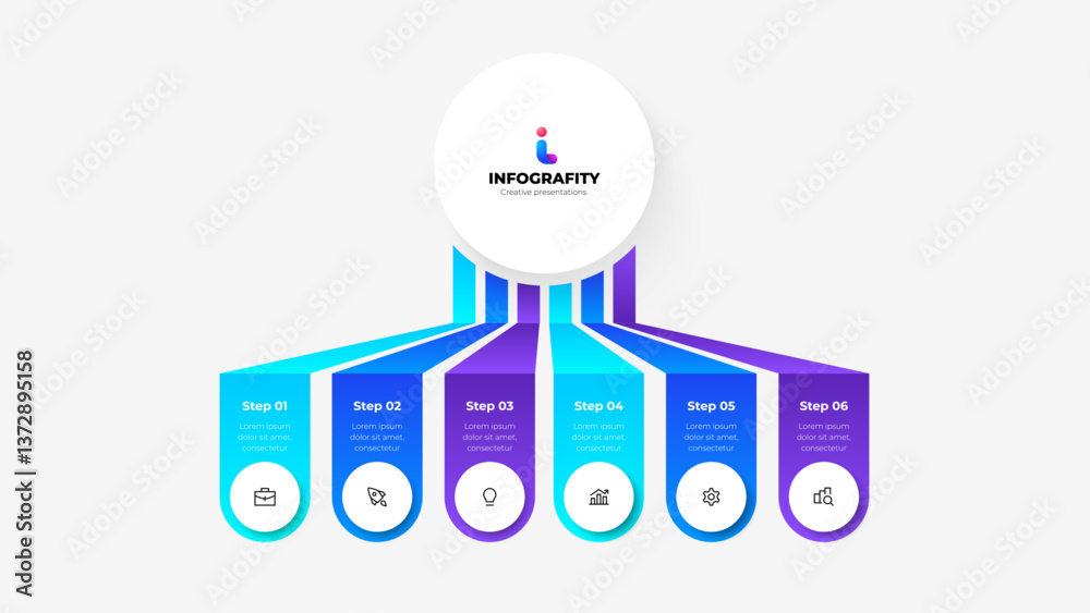 Poster A visually engaging six step infographic template featuring colorful gradient design elements to explain a process or concept effectively, ideal for business or educational presentations