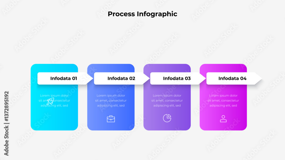 Poster Colorful Four Part Process Flow Infographic in Vibrant Gradient Design