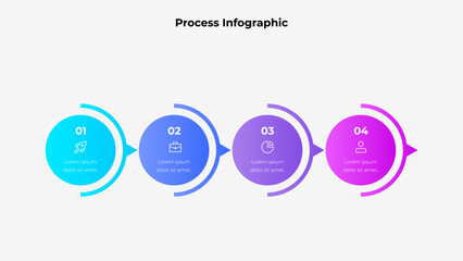 Illustration of a four step infographic with numbered circles representing a workflow or process. Ideal for business presentations, strategy planning, and professional diagram visuals
