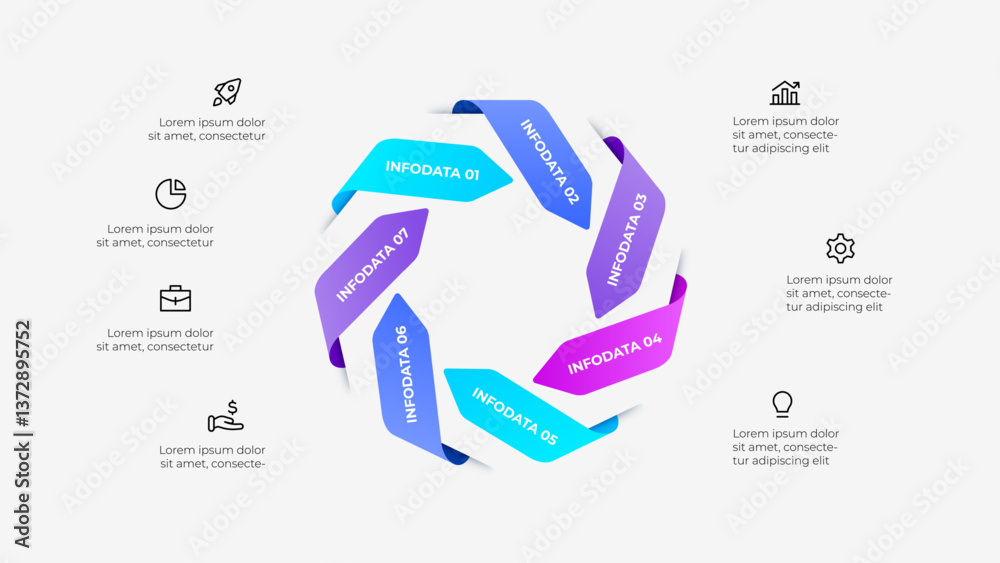 Poster Modern Infographic Design with 7 Segments and Icons representing business, growth, and operations, showcasing concept visualization and data presentation