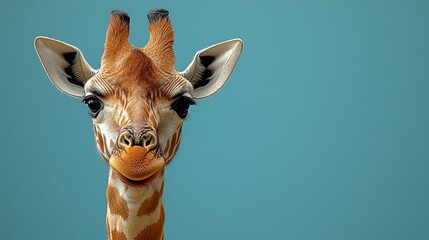 Fototapeta premium A close up of a giraffe's face against a blue background
