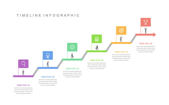 Business road map timeline infographic concept. with icons and 6 steps. Can be used for workflow layout, icons, diagram, report, web design Creative. marketing data. Vector illustration