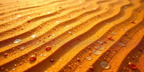 Golden Surface with Morning Dew A Textured Background of Water Droplets on Rippled Fabric