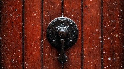 A close up of a door handle on a wooden door