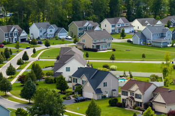 Low-density two story private homes in rural residential suburbs outside of Rochester, New York....