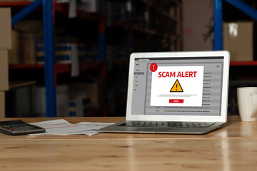 Cyber security software show alert of cyber attack for protection snugly. Danger from virus,...
