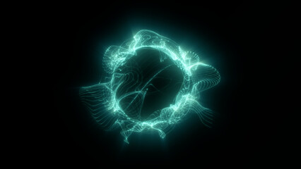 Abstract energetic sphere with wave form. Shining background of light ball of particles and lines that moves smoothly.Seamless loop. 4k 60fps video animation
