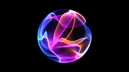 Glowing colorful abstract vibrant particle 3d energy sphere. Modern technology, science, engineering, and artificial intelligence background.Blue and pink fluid ball