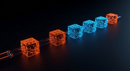 Neon Cubes Connected in Sequence