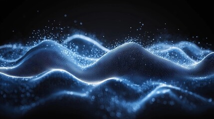 a blue wave with dots on a black background