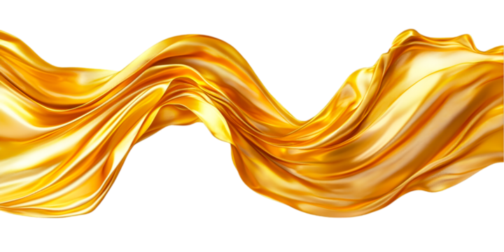 Golden silk flowing elegantly on black background luxurious fabric wave design