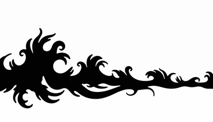 Creative black wave design with intricate patterns flowing to the right on a white background