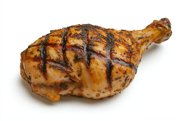 Grilled chicken leg with golden brown skin, showcasing perfect grill marks and juicy texture, ideal for delicious meal