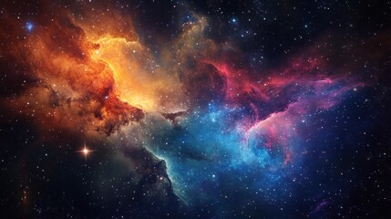 Fototapeta premium Vibrant cosmic nebula artwork showcasing swirling colors against a starfield background