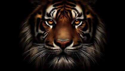 Fototapeta premium Close-up of a tiger's face, showcasing its fierce gaze.