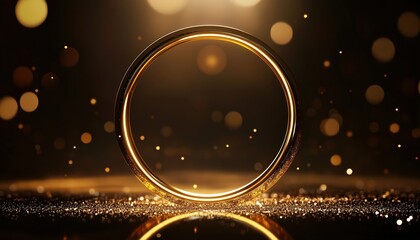 Luxurious Gold Circle Frame With Blurred Ball Element And Glitter Light Effect Decoration: A Glamorous And Opulent Design Feature.