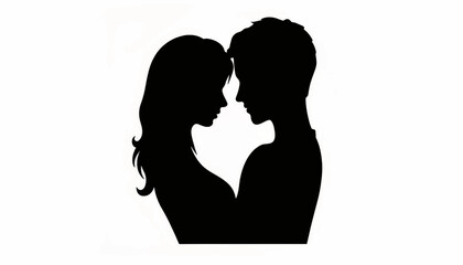 Silhouetted couple embracing in a romantic moment against a white background