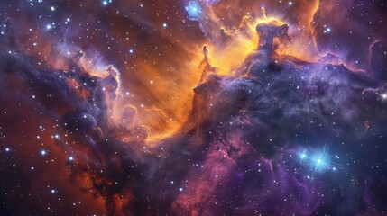 Fototapeta premium photograph of nebulae, with their captivating display of vibrant gases, celestial skies aglow, and mystical origins of celestial bodies, exude an ethereal charm that leaves one in awe