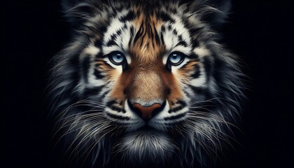 Fototapeta premium Close-up of a tiger's face, showcasing its powerful gaze.