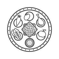 Vector illustration of a Passover Seder plate with six ritual items.