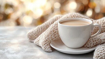 Fototapeta premium A cup of coffee sitting on top of a white plate