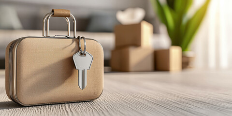 stylish suitcase with key symbolizes excitement of finding new home to rent