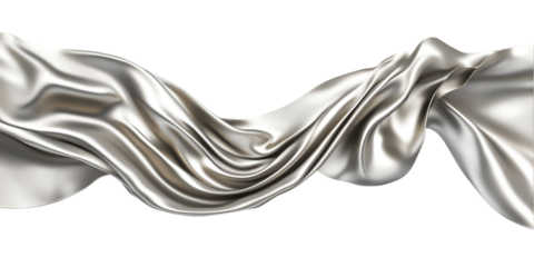 Silver fabric flowing elegantly on black background luxurious textile drape design