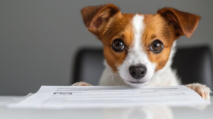 Pet owner reviewing insurance documents at animal clinic indoor setting close-up perspective for pet care