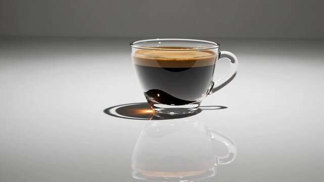 Hot coffee drink, espresso, doppio, lungo in a transparent cup. Studio shot with soft light.