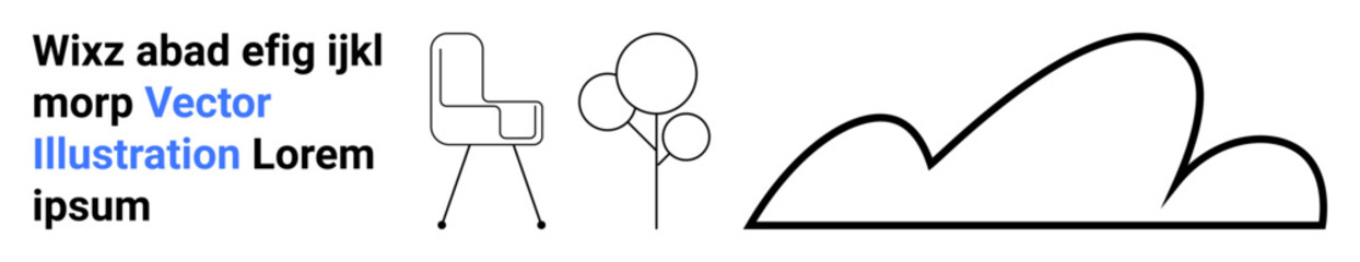 Office chair with sleek design, abstract tree with circular forms, and bold cloud outline. Ideal for modern design, furniture themes, nature concepts, outdoor visuals, workspace creativity, digital