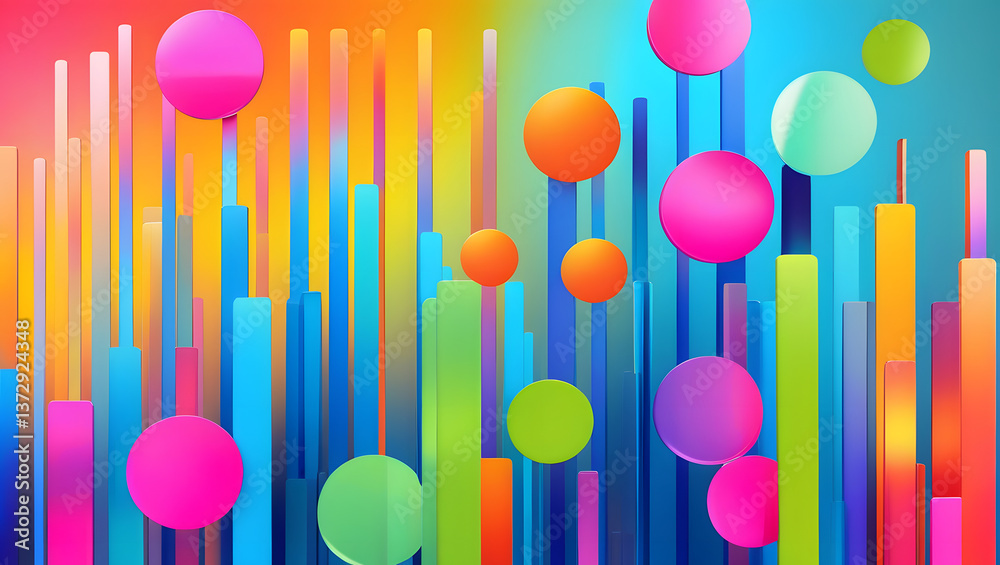 Poster colorful abstract composition: a vibrant, modern abstract composition bursts with a playful array of