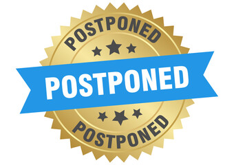 postponed. postponed round blue and gold label isolated on transparent background