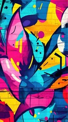 Obraz premium Colorful abstract art depicting vibrant forms on a brick wall