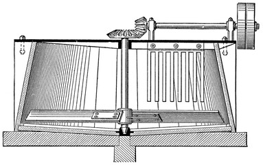 Mash tun for smaller breweries. Publication of the "Meyers encyclopedia", Vol. 7, Leipzig, Germany, 1910.