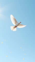 Obraz premium White dove soaring against a clear blue sky 