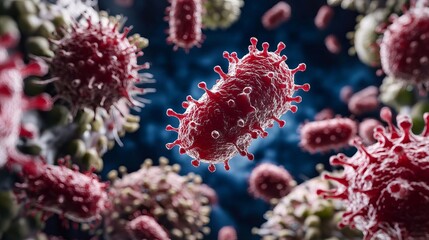 Naklejka premium Microscopic view of colorful bacteria, scientific research in microbiology, health and medical studies, laboratory analysis concept