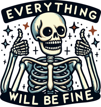 Everything will be fine, smiling skull with thums up, Halloween vector